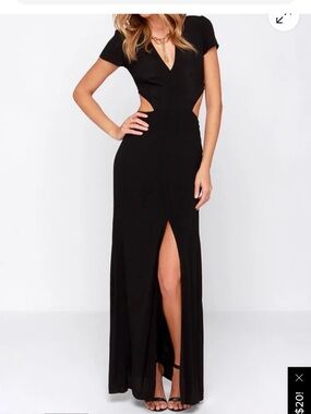Lovers + Friends Black Maxi Dress with Side Cutouts and Front Slit